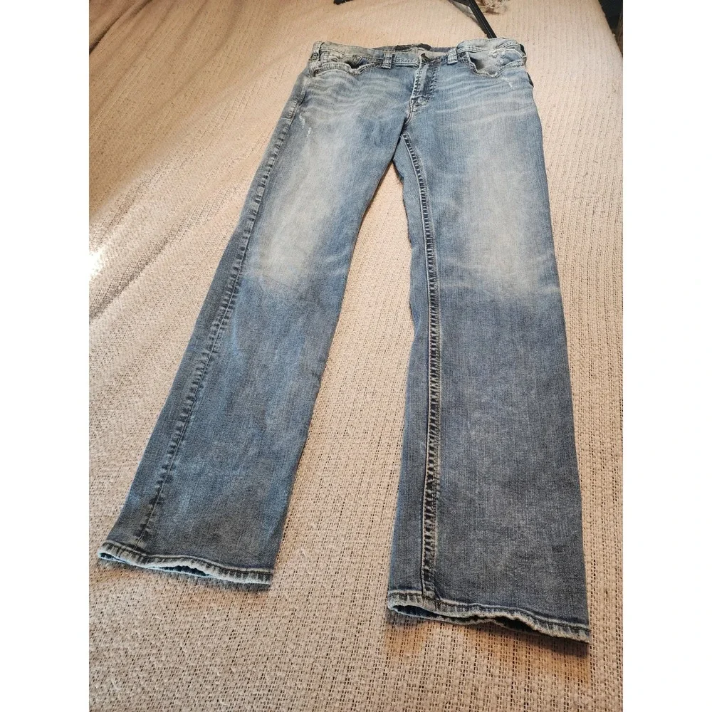 Buckle Black No. 1 Straight Leg Jeans Mens Medium Wash Distressed‎ Denim